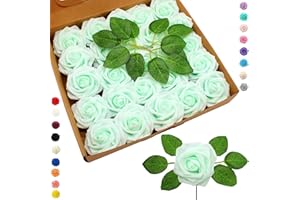 COSORO 25 Piezas Rosas Artificiales Verde Claro,Flores Artificiales Decoracion Cumpleaños Bodas Fiestas Jardín Hogar,Rosas Falsas de Espuma con Tallo Regalos para Manualidades San Valentín Mujeres