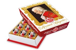 ‎REBER Reber, Mozart-Kugeln Barock, 12er Packung, Mozart-Kugeln aus Zartbitter-Schokolade, Gefüllt mit Pistazien-Marzipan, Mandeln und Haselnuss-Nougat, 240g (12 Mozart-Kugeln)