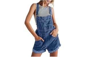 AHAKLO Jumpsuit Damen Sommer Kurz Latzhose mit Taschen, Verstellbare Schnallenriemen Jeanslatzhose Ärmellos Baggy Jeans Overall Denim Trägerhose Leichte Sommerhose