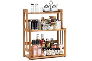 COSTWAY 3-Stopniowy Regał na Przyprawy z Półką o Regulowanej Wysokości, Narożny Kuchenny z Bambusa, na Biurko - Idealny do Kuchni, Łazienki lub Gabinetu