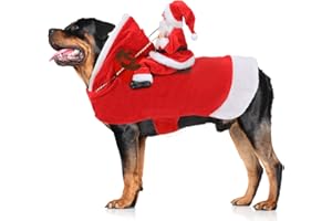 Mfsdai Hund Weihnachtskostüm, Santa Reiten Kleidung Hundekostüm, Hundepullover Mantel Weihnachten Rot für Kleine Mittel Große Hunde Katzen 3XL