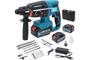 PONOSEU Marteau perforateur Sans Fil 21V 4000 mAh*2 Batteries, énergie de Frappe 2,8 J,Moteur de Marteau Perforateur Sans Balais, Adaptateur SDS-plus avec Mandrin de Perçage
