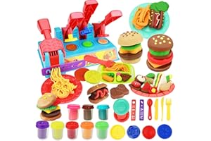 OTONOPI Dough Play Kitchen Creations Burger Pasta Noodle Hotdog Food Maker Modeling Playset with 8 Compound Multi Colors Dough and Mold Tools Gift for Kids Pack of 21pcs