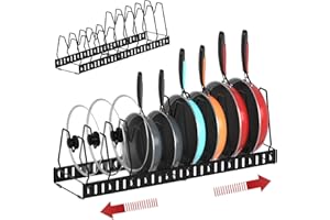 E-MANIS Stockage de Casseroles, Porte - avec 10 Compartiments Réglables pour Rangement et Organisation de Cuisine,Couvercle de Casserole