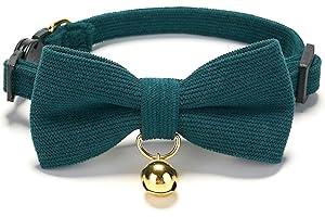 YUDOTE Ultra-weiches Halsband aus natürlichem Baumwollcord für Katzen mit empfindlicher Haut,leichtes Kätzchenhalsband mit Schnellverschluss und Abnehmbarer Schleife,Grün,1er Pack
