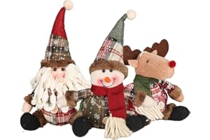 BALLOON GARLAND Figuras de Felpa Navideñas Sentado, 3 Piezas Papá Noel Sentado Muñeco de Nieve Reno Navidad Adorno de Navidad, Figurines de Navidad de Felpa para Mesa de Navidad, Escritorio, Chimenea Decoración