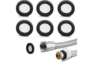 VLYX 6 rondelles en caoutchouc, rondelle de douche, rondelle de tuyau de douche 3/4" 24 mm OD 16 mm ID 3 mm d'épaisseur avec filtre en acier inoxydable pour tuyau de robinet, tuyau de douche (noir)