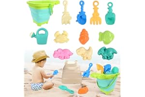 Euakee Jouet de Plage Enfant, 12 Pièces Jeux de Plage avec Seau Crocodile Plage Pliant, Roue À Eau, Pelle Râteaux Moules, Glace Jeu de Plage Enfant pour Bac a Sable Intérieur Extérieur (Vert)