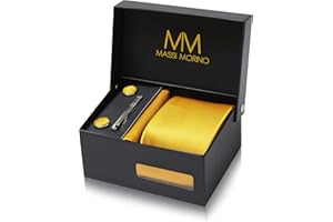 Massi Morino Cravatta e fazzoletto da uomo - con camicia gemelli, parure fermacravatta set I Accessori sposa I Cravatte Elegante Confezione Regalo