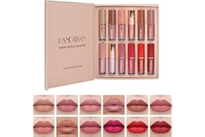 Zhiaek 12 Stück Lippenstift Set Lipgloss Matt Wasserfest Schminke Halt Langanhaltender Nudetöne Liquid Lipstick Set Matte Lip Gloss Make up Geschenke (12 Farbe)
