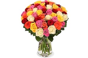 Blume Ideal Rosenstrauß | 50 Bunte Rosen | Ø 40–50 cm | Echte Premium Rosen für Hochzeit & Deko | 7 Tage Frischegarantie | In verschiedenen Farben und Mengen