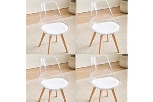 GrandCA HOME Set di 4 Sedie da Pranzo Nordiche con Schienale Trasparente, Sedia Imbottita con Sedile Imbottito in Pelle PU (Bianco-PU)