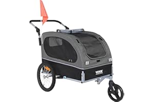 VEVOR Remorque de Vélo Chien Pliable Charge 40 kg Poussette d'Animaux de Compagnie 2en1 Cadre Facile à Plier avec Roues à Dégagement Rapide, Coupleur de Vélo Universel, Réflecteurs, Drapeau, Noir/Gris