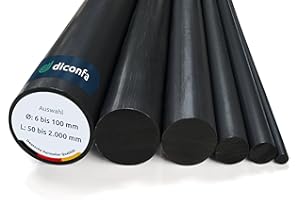 diconfa PVC Rundstab schwarz AUF Maß - AUSWAHL: Ø 15 x 1000mm - Ø: 6 bis 100mm - LÄNGE: 50 bis 2000mm entgratet Kunststoff-stange - Hart Vollmaterial Rund-stock robust langlebig