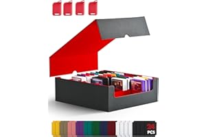 ZLCA Pudełko do przechowywania kart kolekcjonerskich, etui na karty dowódcy, pomieści ponad 2400 kart, pudełko MTG z 4 korkami, organizer na karty TCG PTCG (czarno-czerwone)