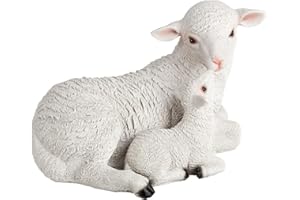 VERDOBA - Figura para jardín tamaño Real (Oveja con Cordero de Resina) - Decoración para Exterior. Escultura con Forma de Animales - Figurín de Piedra