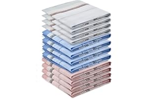 BUYGOO Large Cotton 12PCS Men's Handkerchiefs - UK Pocket Handkerchiefs - Hankies - Multipack - Pocket Squares - Gents - 40 * 40cm