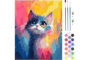 QENSPE Gatto Dipingere con i Numeri per Adulti, Kit di Pittura su Tela per Principianti, Kit di Dipingere con i Numeri con Pennelli Pigmento Acrilico Disegno Pittura 40x50 cm (Gatto Colorato)