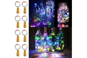 LiyuanQ Bottle Lights with Cork, 8 Pack Cork Lights for Bottles, Wine Bottle Lights, 1M 10 LED Bottle Lights Battery Operated Copper Wire Fairy Lights for DIY Party Birthday Indoor Outdoor Muiltcolor