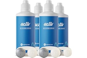 ‎MEINELINSE meineLinse activ All-in-One Kontaktlinsen Flüssigkeit für weiche Linsen | 4x 360ml + 4 Behälter | Kontaktlinsenflüssigkeit mit extra Plus an Feuchtigkeit