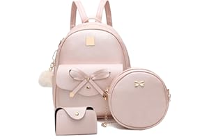 I IHAYNER IHAYNER Girls Bowknot 3-Pieces Fahsion Leather Backpack Backpack Purse for Women Rucksack for Ladies Shoulder Bag