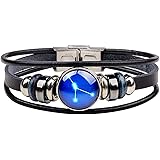 Young & Forever Gift Zodiaco Choose Your Zodiac Sign Constellation Handmade Black Genuine Leather Zodiac Sign Bracelet for Men and Bracelet for Boys: 