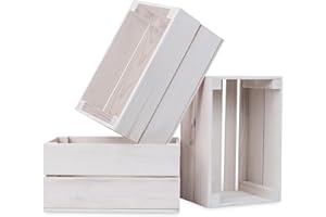 PINEEA cassette legno piccole - cassetta di legno 30x20x15 - Bianco Multifunzionali Decorative - Per Frutta, Verdura, Vino o Libri (3 Pezzi)
