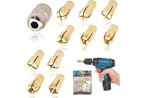 JORMFTTE 10 Pcs Drill Chuck Collet Set, Brass Chuck Collet Kit for Rotary Tool with 1 Collet Nut for Rotary Tool, (0.5mm 0.8mm 1.0mm 1.2mm 1.5mm 1.8mm 2.0mm 2.3mm 2.4mm) Drill Chuck Precision