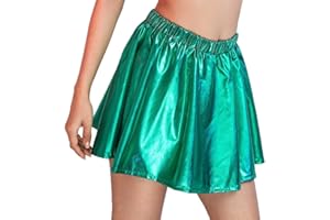 Flovel Damen Glänzender Ausgestellter Faltenrock Liquid Metallic Rock Mini Skater Rock Elastischer Rave Party Rock Tanz Performance Kostüm für Frauen und Mädchen