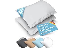 ‎ROSENKERN Rosenkern® Kopfkissenbezug 40x60 2er Set - Bis 60 Grad Waschbar & Allergiker geeignet - Kissenbezug 40x60-100% Baumwolle & geschützter Reißverschluss - Kissenhülle Kinder - Silber