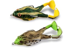 Leurres Grenouille,2 Pièces Grenouille Peche,Leurres de Pêche,9cm Double Hélices Grenouille,Appât Souple avec 3D Yeux,360°Queue rotative Artificielle Souple Leurre avec Crochet pour La pêche en Plein