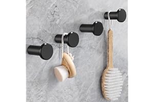 ACMETOP Kleiderhaken ohne Bohren 4 Stück Garderobenhaken Aluminium einfache Montage mit Schraube oder Klebeplatten Tragkraft bis 15 KG, Wandhaken für Küche, Bad, Arbeitszimmer und Wohnzimmer Schwarz