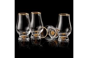 DUJUST Jeu de 4 verres à snifter (235ml/8 oz), verre à whisky en cristal avec feuilles d'or 24 carats, idéaux pour whisky/brandy/cognac/bourbon. Sans BPA ni plomb, cadeau parfait pour hommes.