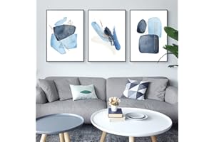 TROYSINC Lot de 3 posters abstraits - Géométrie bleue - Sans cadre - Art mural sur toile - Tableaux muraux pour salon, chambre à coucher - 30 x 40 cm