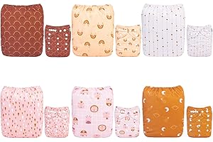 ‎ALVABABY ALVABABY-Stoffwindeln Baby, Stoffwindeln Wiederverwendbar, Waschbar, 6 Windeln + 12 Stoffwindel Einlagen 6DM104-DE