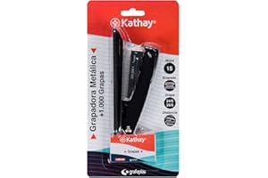 Kathay 86000299. Grapadora Metálica con 1000 Grapas 24/6 26/6, Hasta 15 Hojas, Colores Aleatorios: Rojo, Negro, Azul