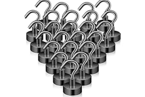 Keukenket Lot de 24 crochets magnétiques extra puissants en néodyme de 15 kg, 20 mm, avec crochets, sans perforation, pour portes en fer, crochets magnétiques, crochets magnétiques pour cuisine,