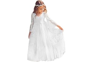 BABYONLINE D.R.E.S.S. Babyonlinedress Elégant Robe de Fille Enfant de Mariage/d'Honneur/Soirée Princesse Noble Col V Longue en Dentelle