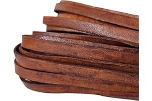 ESNADO Cordoncino di cuoio, piatto, 10 mm x 2,5 mm, colore marrone anticato, marrone antico, 15 m