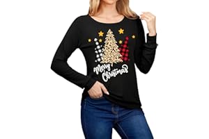 For G and PL Christmas Women Funny Graphic Long Sleeve Xmas Crew Neck Tops S-XXL