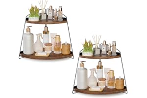 Puricon Corner Bathroom Counter Organizer, 2-Tier Wood Countertop Bathroom Sink Corner Shelf, Vanity Corner Counter Rack for Bathroom Dresser Kitchen -2 Pack, Brown