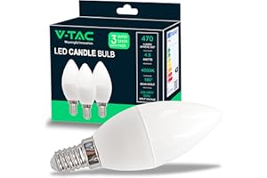 V-TAC 3x Bombilla LED Vela E14-4,5W (Equivalente a 40W) - 470 Lumen - 4000K Blanco Neutro - Apertura del Haz de Luz 180grados - Bombilla Led Máxima Eficiencia y Bajo - Paquete de 3