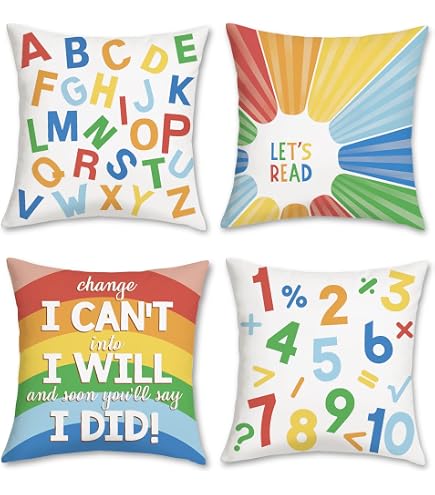 2 Stück Leseecken-Kissenbezüge Mit ABC-Alphabet - Boho-Stil, Regenbogenfarben, 45,7x45,7 Cm - Für Kinderzimmer & Klassenzimmer