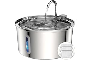 TOMXCUTE 3,2 litri Fontana Per Gatti, Fontanella per Gatti In Acciaio Inossidabile, a Forma di Rubinetto, Lavabile in Lavastoviglie, Pompa Silenziosa, Doppio Filtro