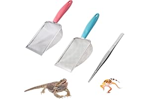 WOYOUS Reptile Shovel Siebschaufel Sand Reptilien Sand Substrat Scoop Reptiliensand Feinmasch Edelstahl Terrarium Substrat Sand Bettwäsche Streu Reiniger Scoop und Lange Reptilien Futterzangen (Rosa 1mm-2.8)
