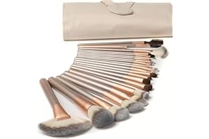 AMMIY Ensemble de 18 pinceaux de maquillage professionnels Champagne Gold, fond de teint, poudre, fard à joues, ombre à paupières, eye-liner, trousse de maquillage avec sac à cosmétiques