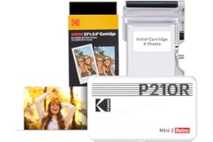 KODAK Mini 2 Retro 4PASS Portable Photo Printer (2.1x3.4 inches) Initial 8 Sheets + 30 Sheets Pack Bundle, White