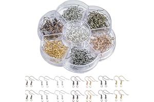 OLINNER 140 Pezzi Ganci Orecchini Fai da te Ganci Orecchini Senza Nichel 18 mm 7 Colori Monachelle per Orecchini Ganci per Orecchini Placcati Ipoallergenici per Gioielli Fai Da Te, Bronzo, Argento, Oro, Nero