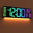 JALL Plastic 16" Large Digital Wall Clock With Remote Control, Dual Alarm With Big Led Screen Dispaly, 8 Rgb Colors, Bedroom, Desk Decor, Mounted, Elderly, Black