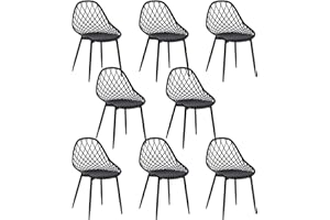 buybyroom chaises Salle Manger Lot de 8 Chaise scandinave avec Pieds en métal Chaise Salon Cuisine Confortable Chaise Salle a Manger, Noir